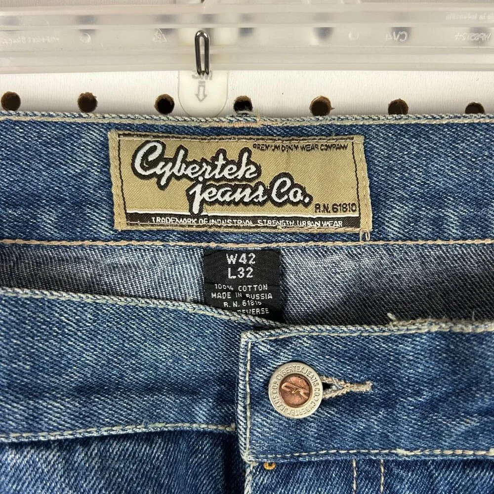 Cybertek Hip Hop Y2K Baggy Jeans 42x30 Carpenter Streetwear Skate Wide Leg Denim